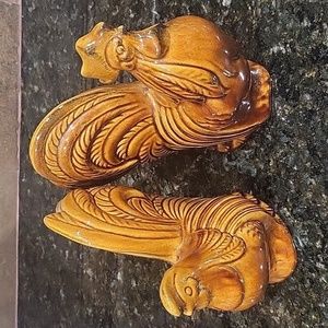 VINTAGE Rooster Chicken Figurine Porcelain Brown Gloss Painted Ceramic Statue